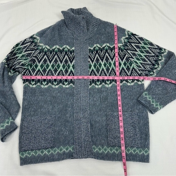 Vintage Clipper Mist Men’s Size XL Blue & Green Knit Zip Up Cardigan Sweater - Picture 7 of 11